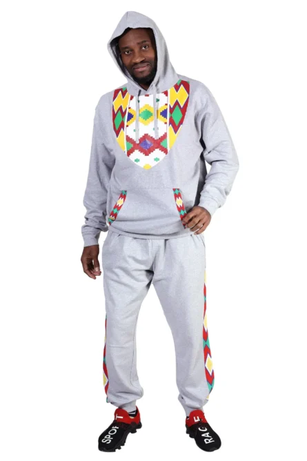 091 - Gray AfroBeat Kente-Inspired Jogger Set