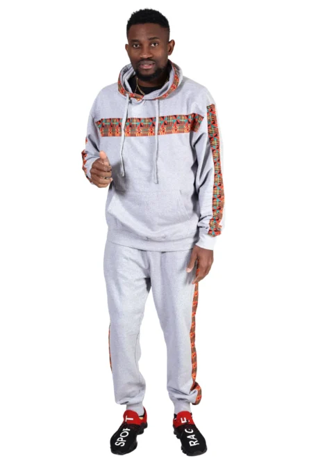 091 - Gray Kente Stripe Unisex Jogger Set - Image 4