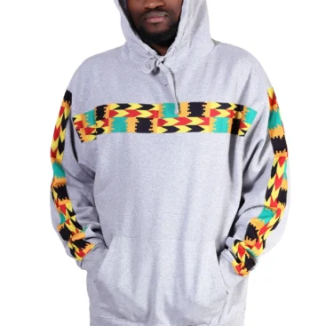091 - Gray Kente Trim Hoodie & Jogger Set