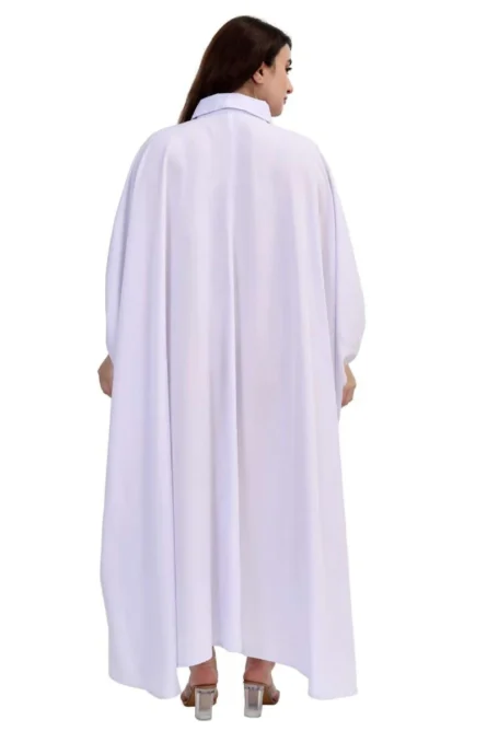 0026 - Cascade Button Dress – White Elegance in Motion - Image 3