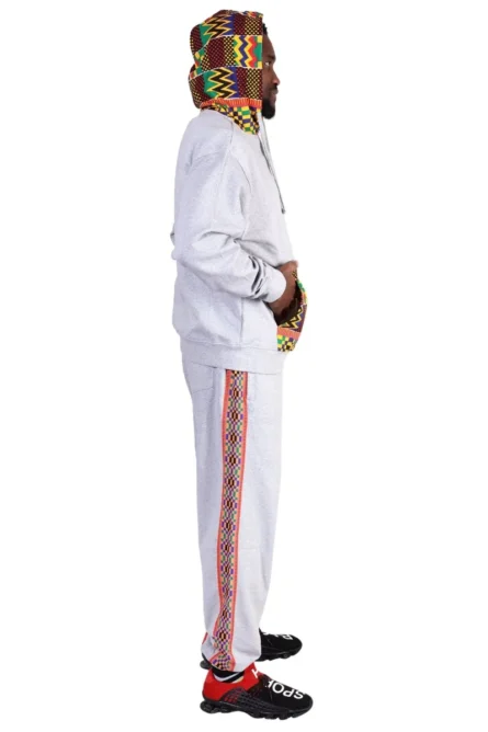 091 - Gray Kente Power Jogger Set - Image 3