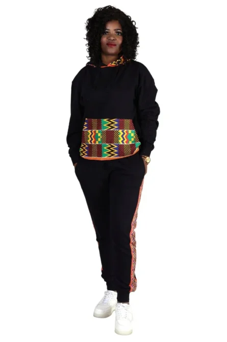 091 - Black Kente Power Unisex Sweatsuit - Image 2