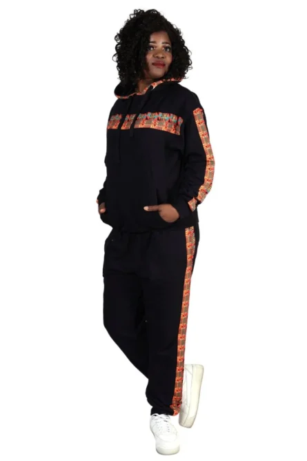 091 - Black Heritage Kente Unisex Hoodie Jogger Set - Image 2