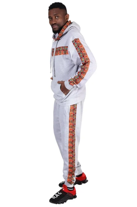 091 - Gray Kente Stripe Unisex Jogger Set - Image 3