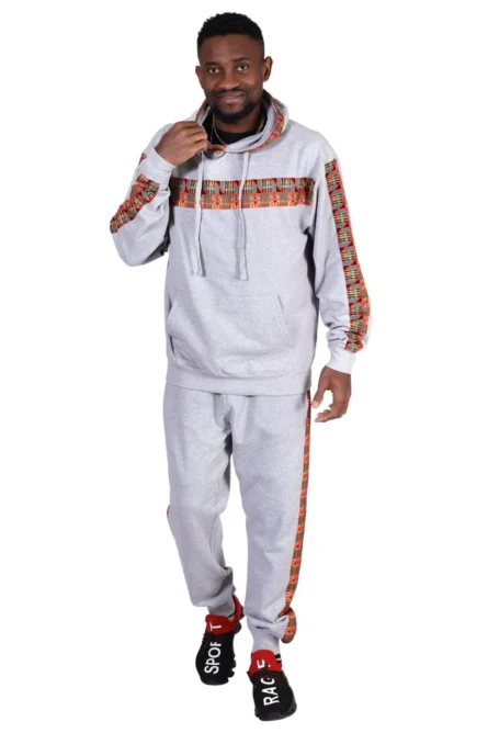 091 - Gray Kente Stripe Unisex Jogger Set - Image 2