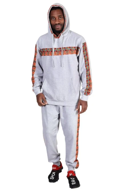 091 - Gray Kente Stripe Unisex Jogger Set