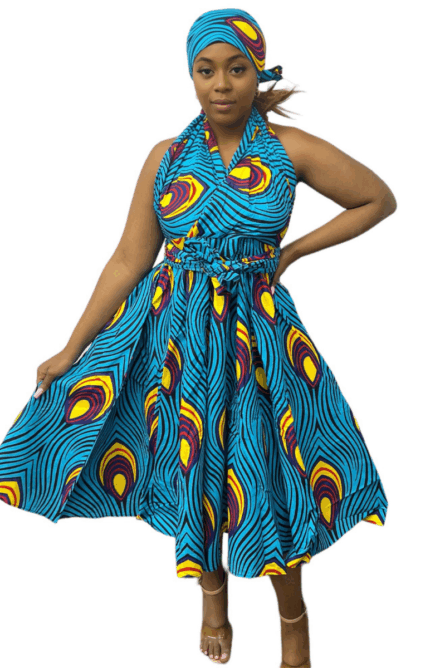0027 - Blue Ember Peacock Ankara Infinity Dress - Image 6