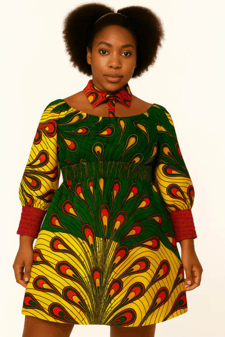 0024 - Peacock Bloom Ankara Dress