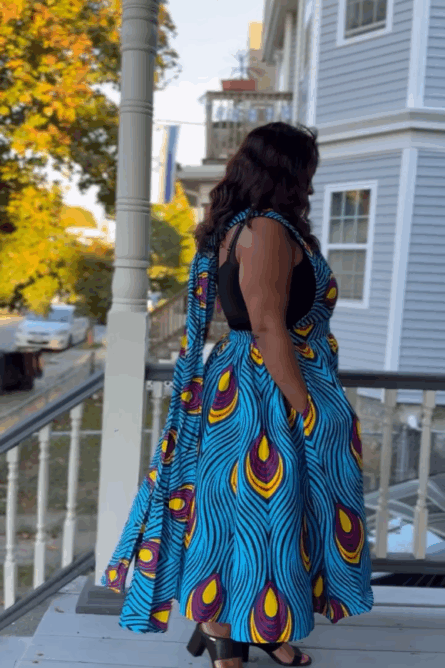 0027 - Blue Ember Peacock Ankara Infinity Dress - Image 5