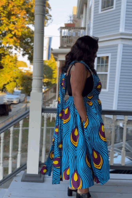 0027 - Blue Ember Peacock Ankara Infinity Dress